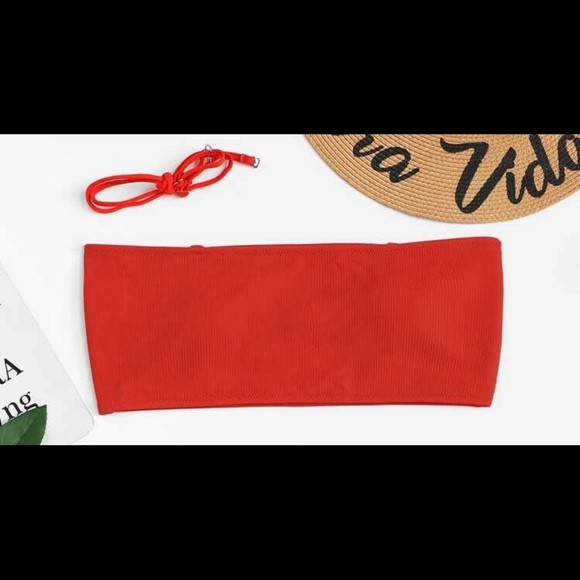 Red Ribbed SHEIN Bikini Top With Detachable Straps - Picture 3 of 5